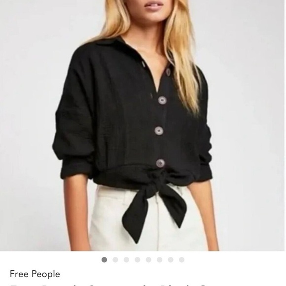 Free People Tops - Free People Sunstreaks Black Cotton Gauze Button Front-Tie Shirt XS